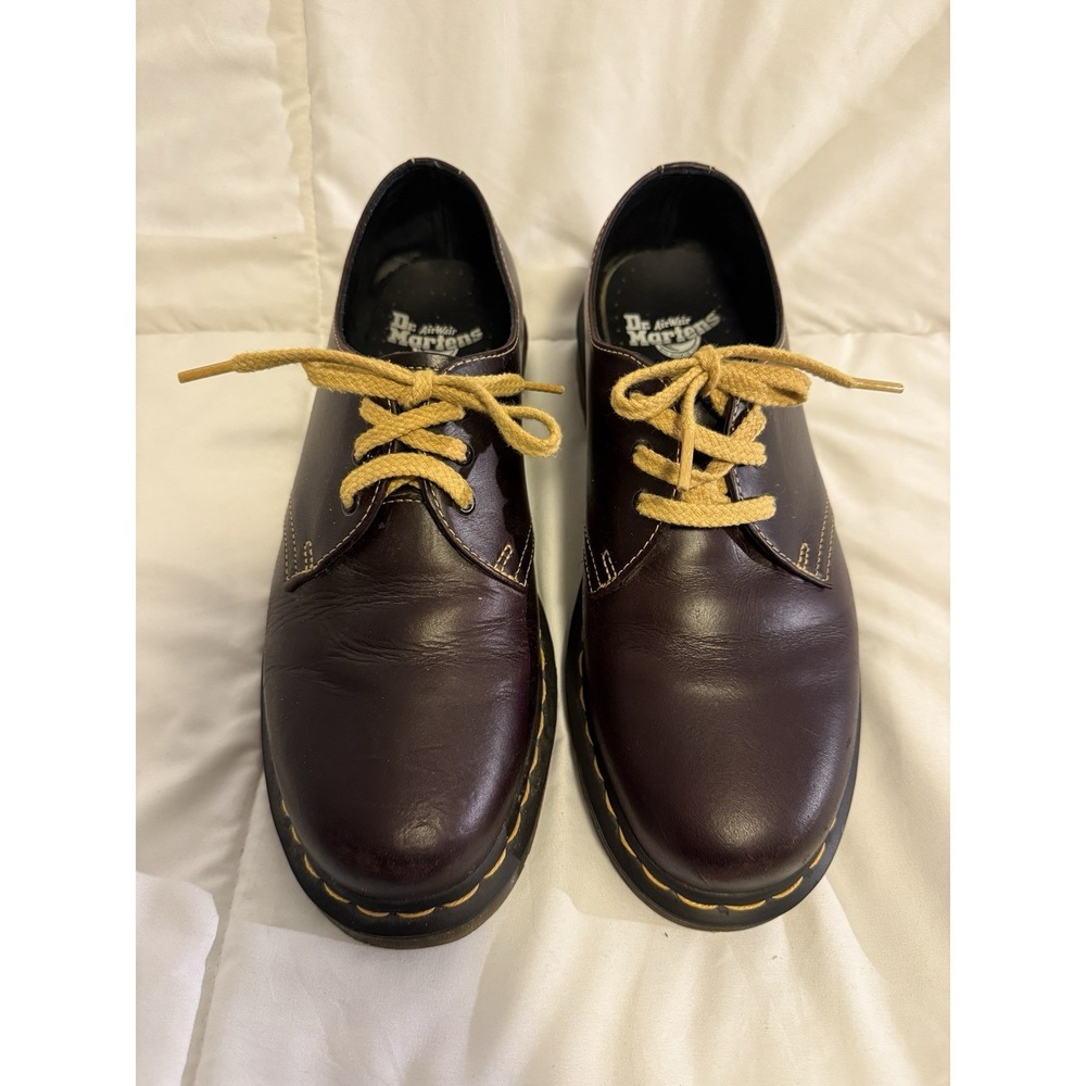 Dr. Doc Martens 1461 Oxford Shoes Men's Sz 8 W Sz 9 Brown Leather Yellow Laces